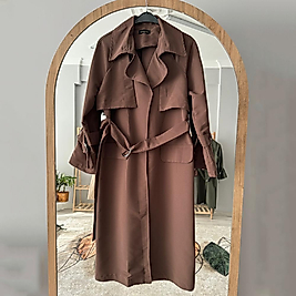 Kadın Kuşaklı Kahverengi Trençkot