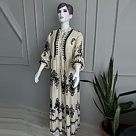 Etnik Desenli Ekru Kadın Elbise