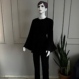 Siyah Piliseli Tasarım Kadın Takım