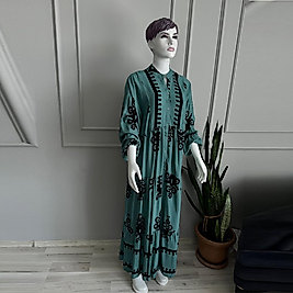 Etnik Desenli Mint Yeşili Kadın Elbise